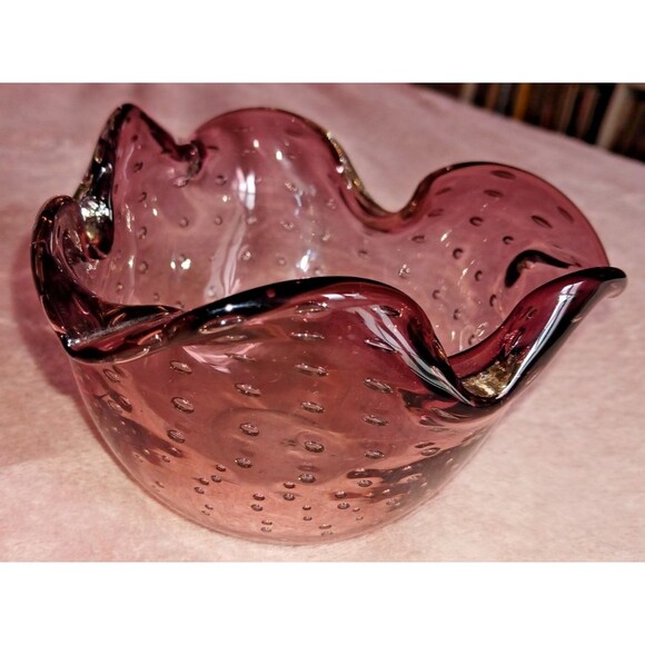 Vintage Controlled Bubbles Handblown Bullicante Bowl Ashtray Lilac Purple - Picture 10 of 11